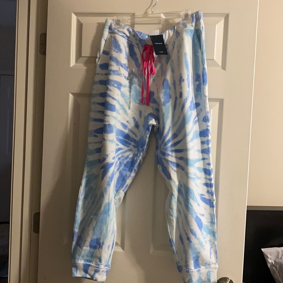 J. Crew Pants - J. Crew Blue & White Tie-Dye Track Pants with Pink Drawstring